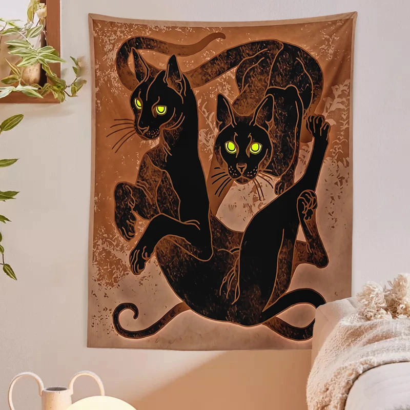 

cat wall hanging boho decor witchcraft home decor background beach towel