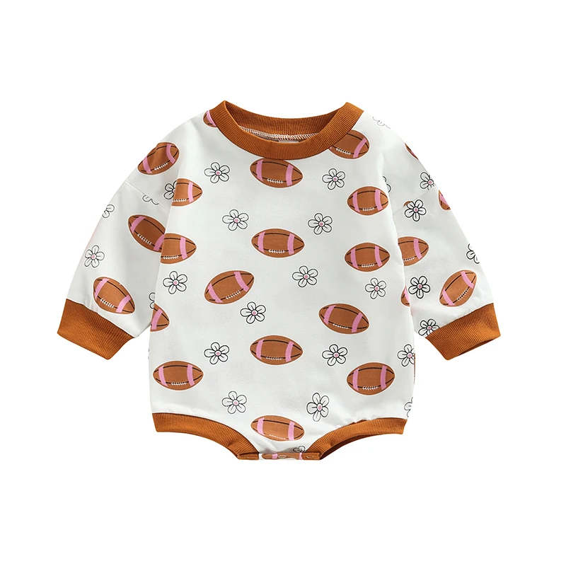 

Осенняя одежда для маленьких девочек, свитшот с цветочным принтом для новорожденных, комбинезон с пузырьками, детский футбольный наряд