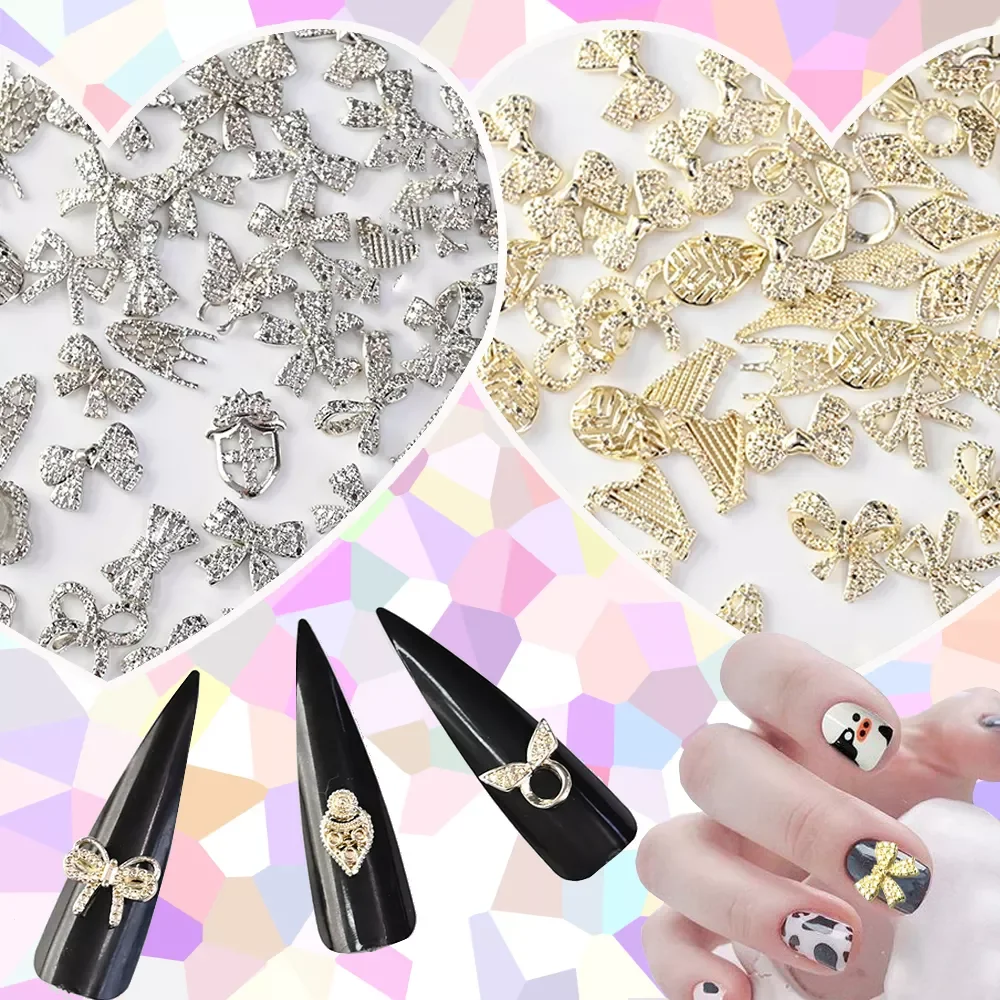 

Новинка, металлические подвески для ногтей, Роскошный Бант, узел, случайпосылка, сплав, Декор, золото, серебро, маникюр, 3D Искусство # Z1, беспл...