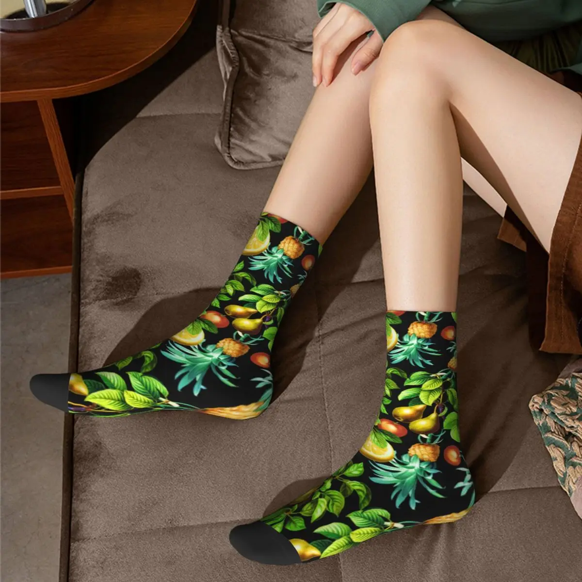 

Tropical Fruit Socks Vegetarian Lemon Print Street Comfortable Mid Stockings Large Chemical Fiber Casual Youth Socks