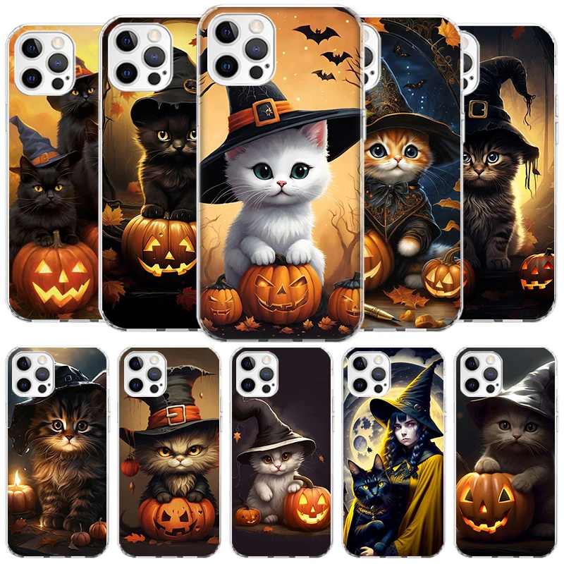 Чехол для телефона с изображением черной котенка и тыквы на Хэллоуин iPhone 16 15 14 13 12