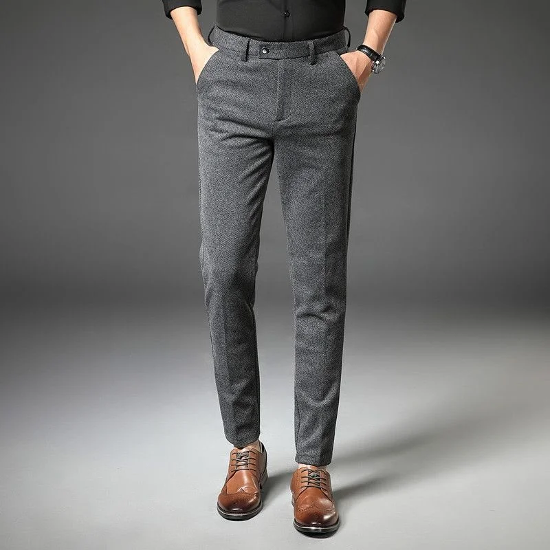 

Мужские 2023 Осень Зима Новые плотные шерстяные брюки приталенные повседневные Костюмные брюки мужская деловая одежда брюки для мужчин W190