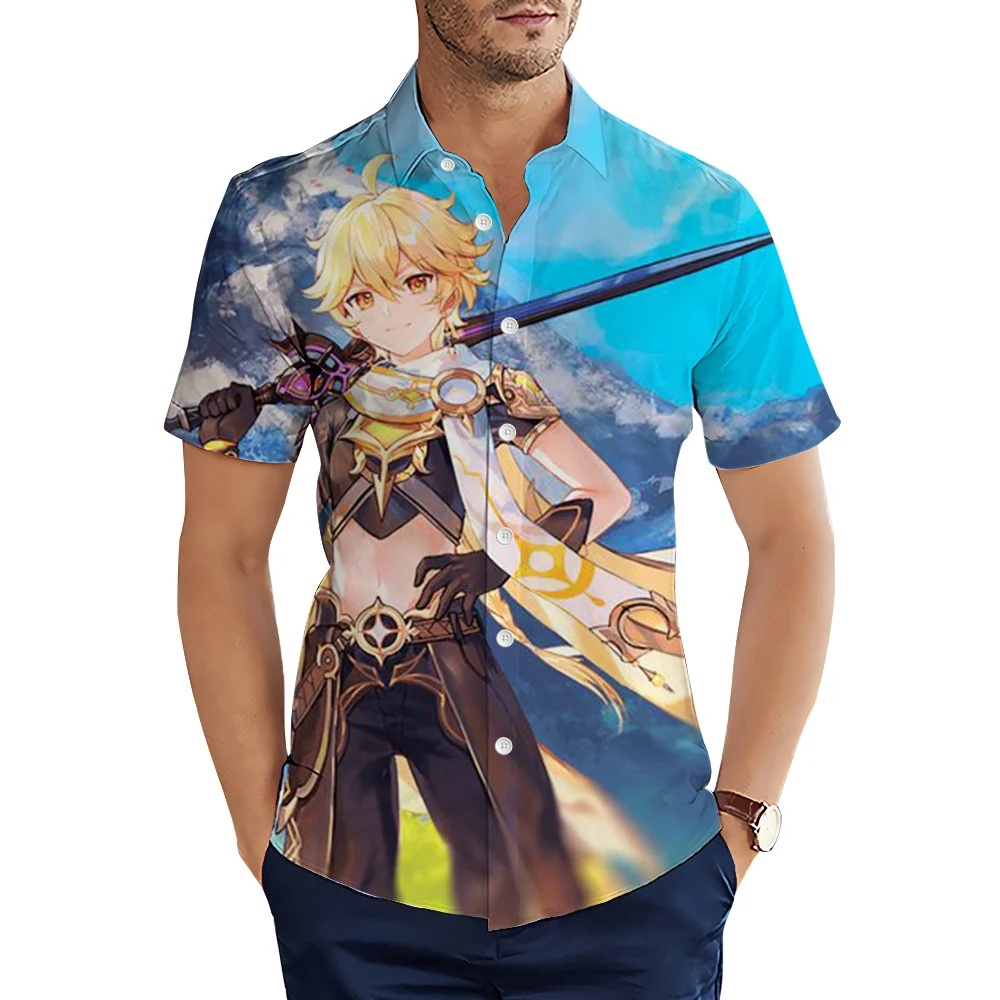 

Модные аниме рубашки CLOOCL с милым мангой Genshin ударная 3D летняя рубашка для мужчин Повседневная пляжная рубашка мужская одежда Camisa