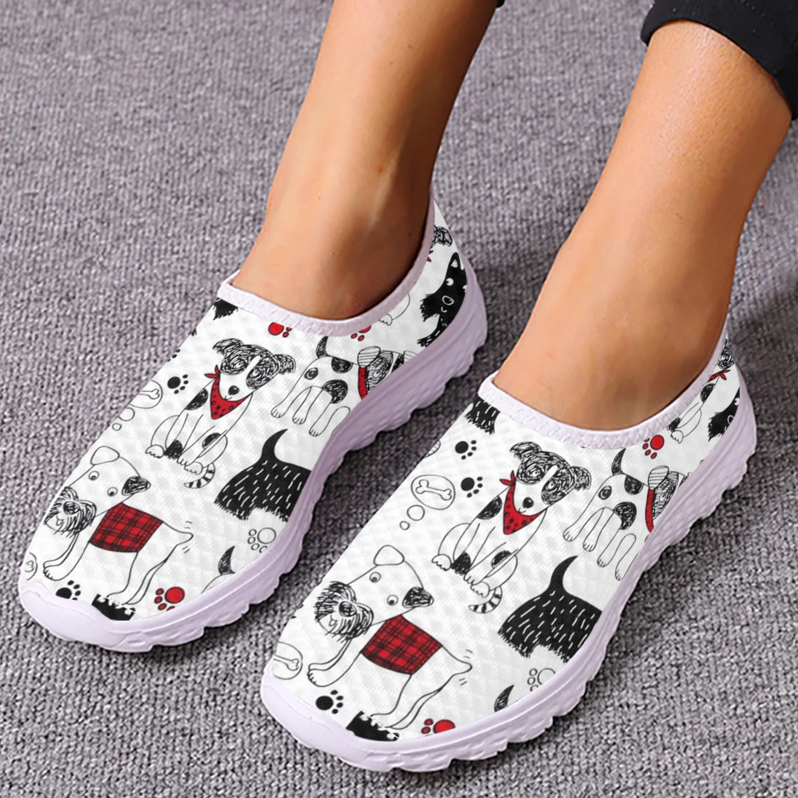 Puppy Pattern Summer Mesh Slip On Shoes Spring Light Zapatos Flats Mujer