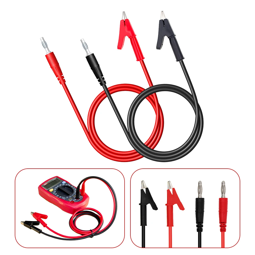 

2Pcs Multimeter Test Lead 4mm Banana Plug to Shrouded Alligator Clip Clamp Test Cable Wire for Electrical Testing 1M 15A