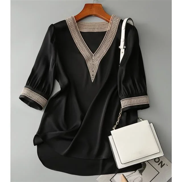 Эластичная модная летняя Свободная блузка с V-образным вырезом блузки одежда для