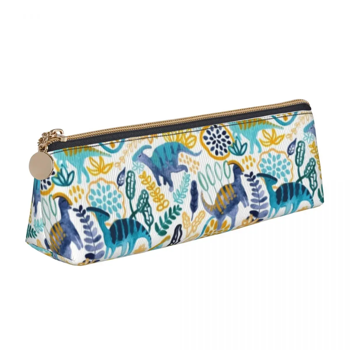 

Cute Dinosaurs Triangle Pencil Case Watercolor Animal Print Teens Stationery Zipper Pencil Box Vintage Leather Pen Bags