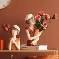 modern balloon girl sculptures resin figurines bust vase gold tray storage for cabinet living room decor home ornament