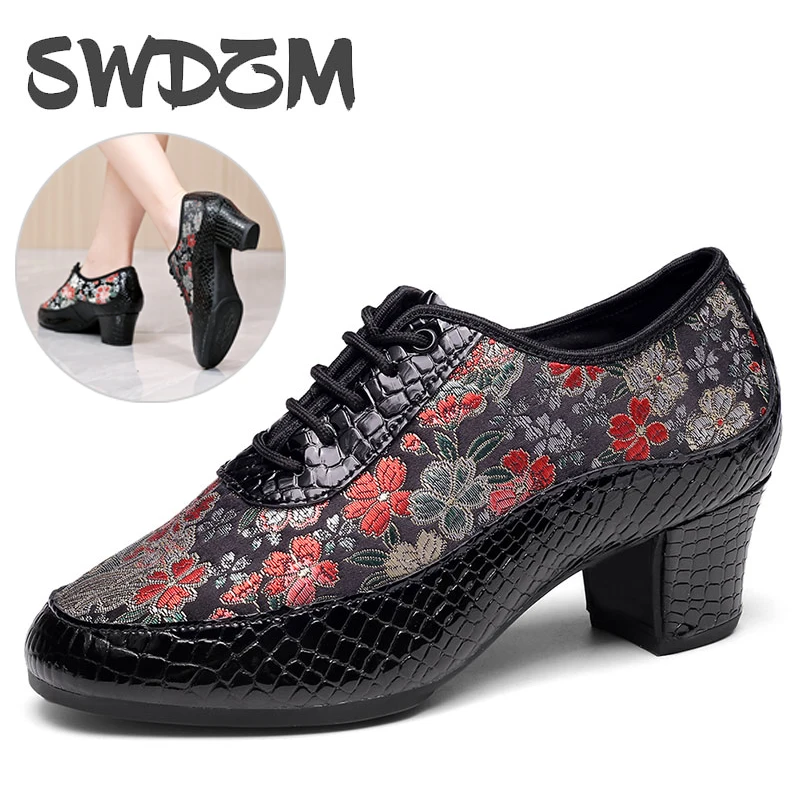 SWDZM New Women Dance Sneakers Ladies Latin Dance Shoes Woman's Ballroom Shoes Tango Embroidered Soft Bottom Dancing Rubber Sole