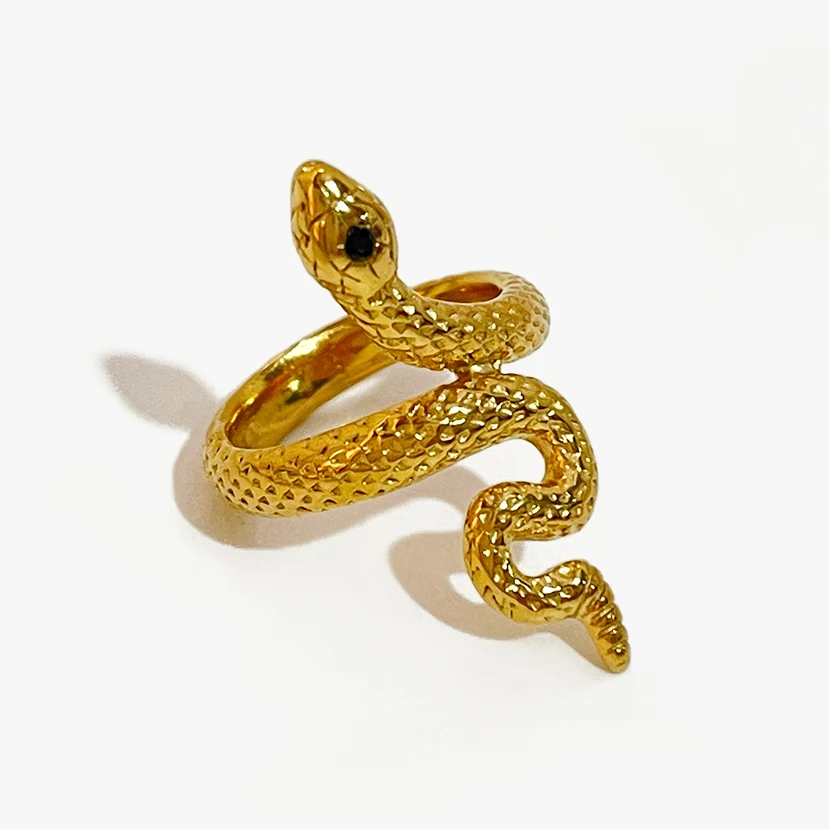 

Peri'sBox Vintage Black Eye Gold Snake Wrap Ring for Women Statement Stainless Steel Spiral Serpent Rings Jewelry Anillo Mujer