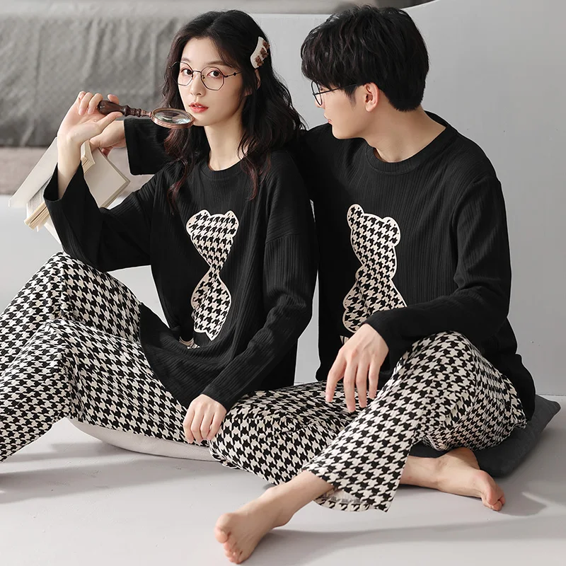 QUHENG 2022 Newest Men's Pajama 2 Pieces Set Long Sleeve Winter Thick Warm Sleepwear for Couples Casual Loose Home Costumes Set