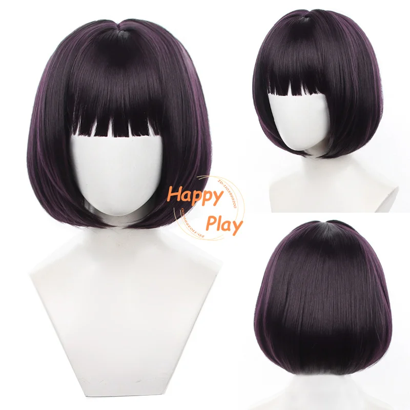 Парик для косплея Акико йосано 30 см короткие черные фиолетовые аниме парики