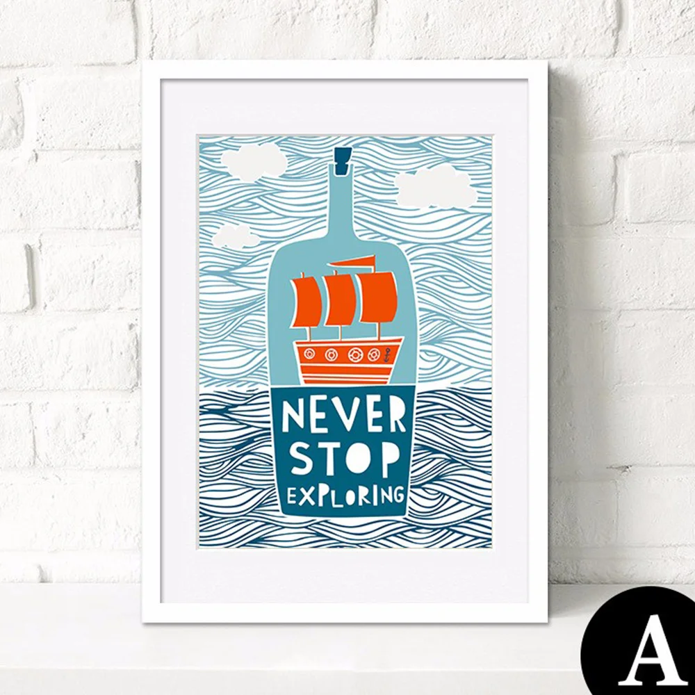 

Cartoon Fish Ocean Motivational Typography Quotes Mediterranean Art Print Poster Nautical Wall Picture Canvas Painting Decor