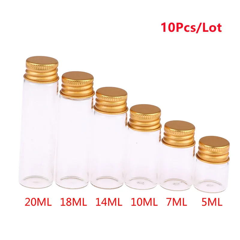 

10Pcs 5/7/10/14/18/20ML Round Glass Jar Straight Sided Cream Jars Gloden Plastic Lid Cap For Homemade Lotion Cosmetics