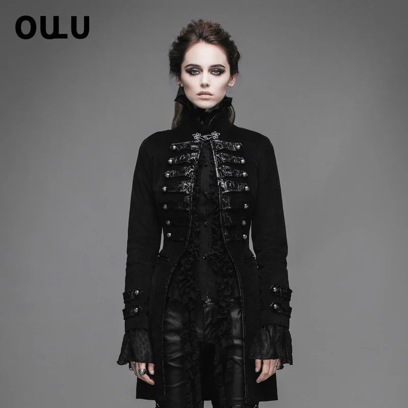 

Женское пальто в готическом стиле, черная длинная облегающая ветровка в южнокорейском стиле, пальто для осени и зимы, 2019