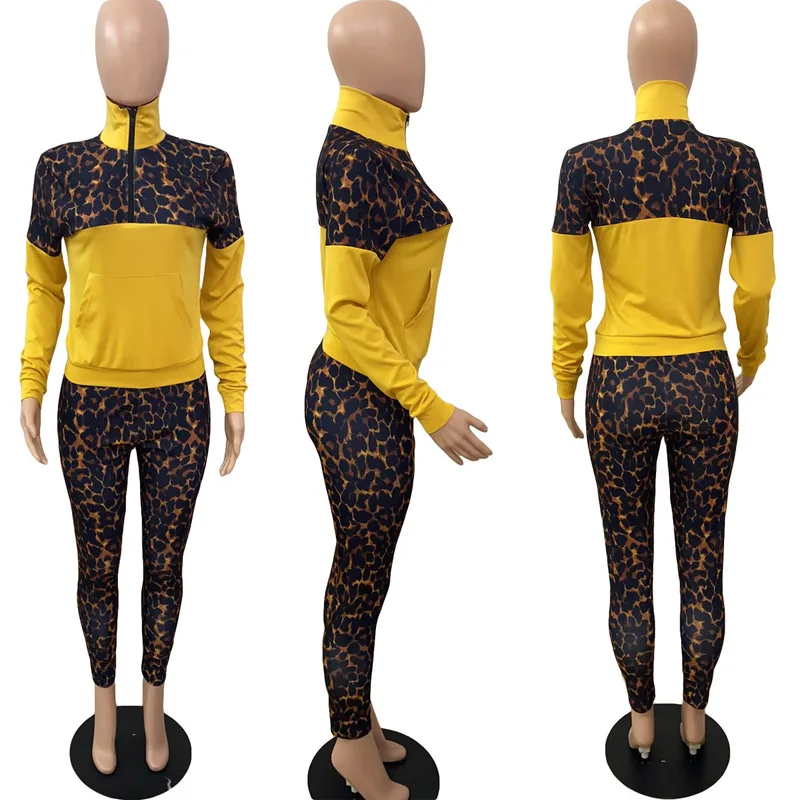 Leopard Print Two Piece Set Women Top Pants Set Lounge Wear Sweatsuits for Women Sportwear Casual Fashion Tracksuit Women Set