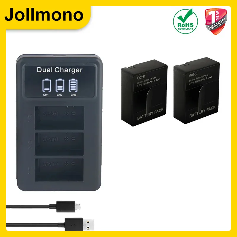 AHDBT-301 для аккумулятора Gopro + новое светодиодное двойное зарядное устройство USB Hero