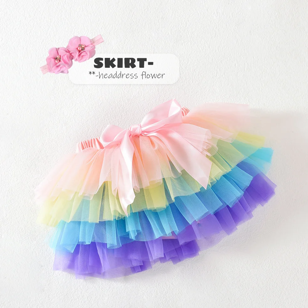 Newborn Diapers Cover 2pcs Short Skirts+Headband Set Baby Girls Tulle Tutu Bloomers Infant Girls Skirts Rainbow Baby Skirt