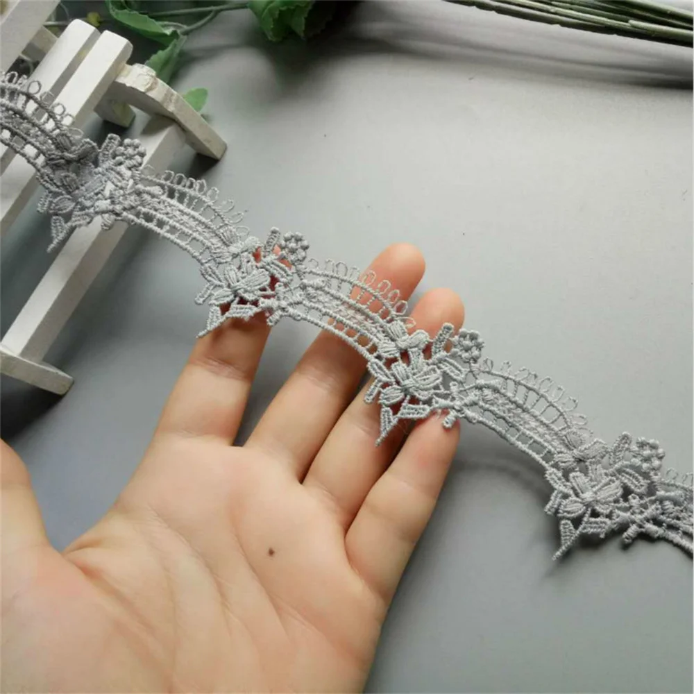 2 ярда серая растворимая полиэфирная Цветочная вышитая ткань кружевная отделка