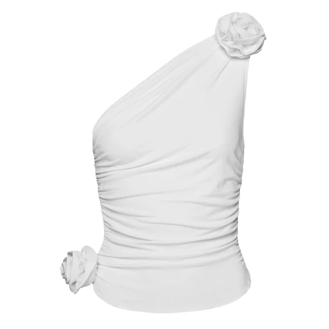 Hirigin женский пикантный топ с рюшами и кисточками, короткий топ на одно плечо с 3D розами, Облегающая рубашка без рукавов Y2k, уличная одежда