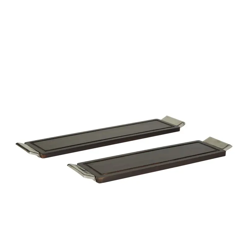 

27", 23"W Dark Brown Wood Tray with Metal Handles, 2-Pieces