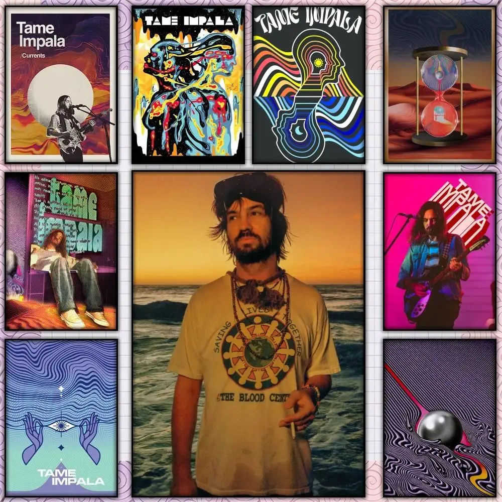 Фото Постер T-Tame I-Impala Neo-Psychedelia Design, самоклеящаяся художественная водонепроницаемая бумажная наклейка для декора стен кафе, бара, комнаты. №1