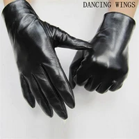 womens fashion genuine leather gloves thick plush winter warm sheepskin full finger driving gloves mittens black