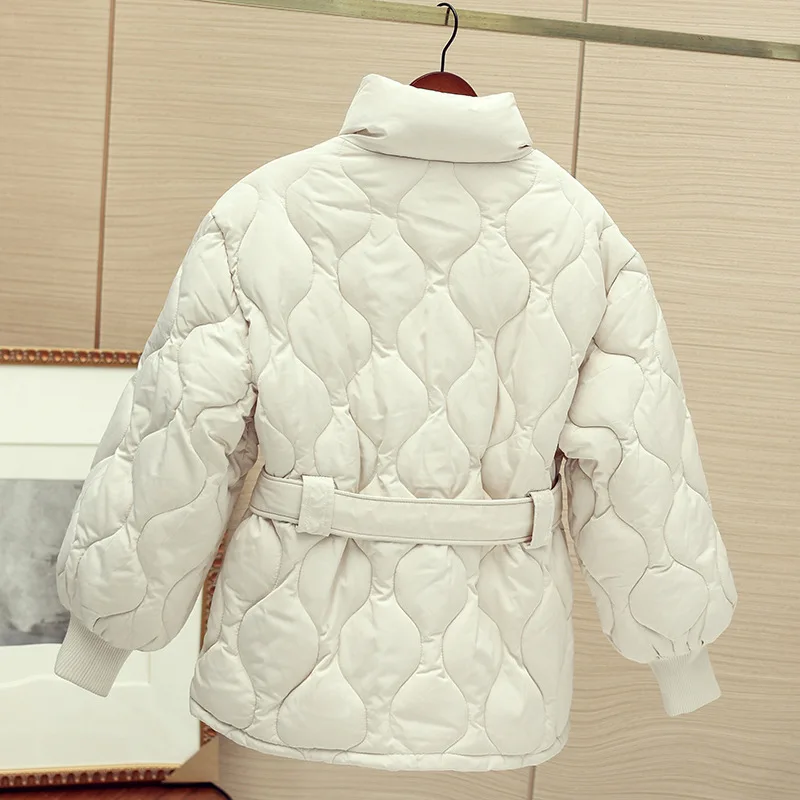 Casual Winter Coat Women Parkas 2022 New Korean Fashion Elegant Coats with Belt Zipper Warm Heavy Jackets for Office Ladies
