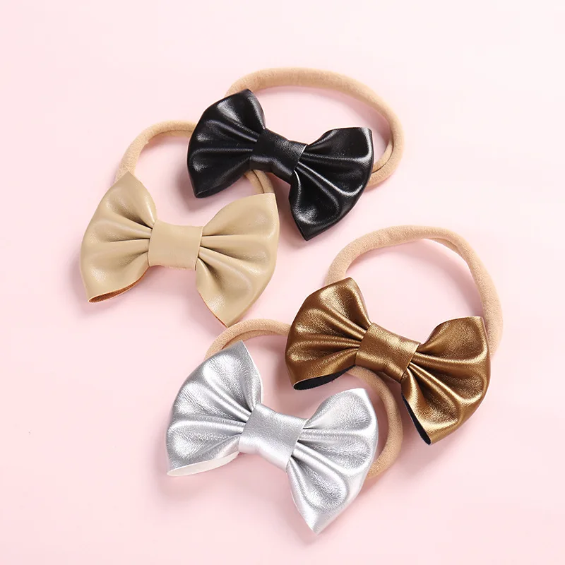 

Soft PU Leather Bow Headband Baby Bow Headband Cute Kids Girl Rubber Band Hairband Hair Accessories
