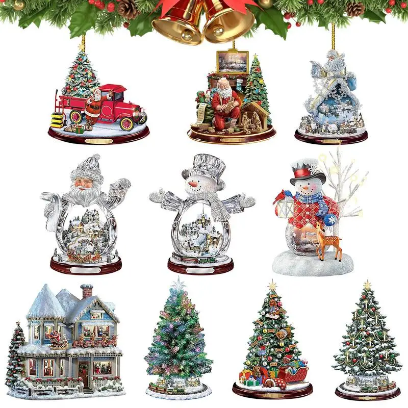 

2D Christmas Acrylic Pendant 10Pcs/set Snowman Santa Christmas Tree Decorations For Home Christmas Ornament Gift New Year Decor