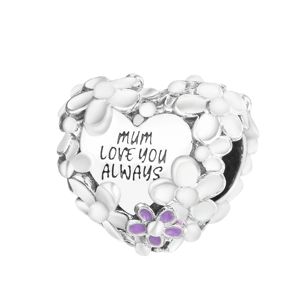 

2022 Mother's Day Mom Daisy Heart Charm 925 Silver Jewelry Fits Original Bracelets For Woman Beads For Jewelry Making