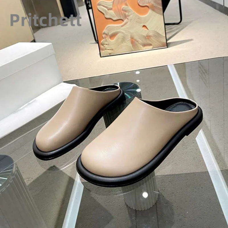 Spring Autumn 2023 New Slippers British Style Round Head Flat Bottom Versatile Slippers Retro Concise Daily Women's Shoes
