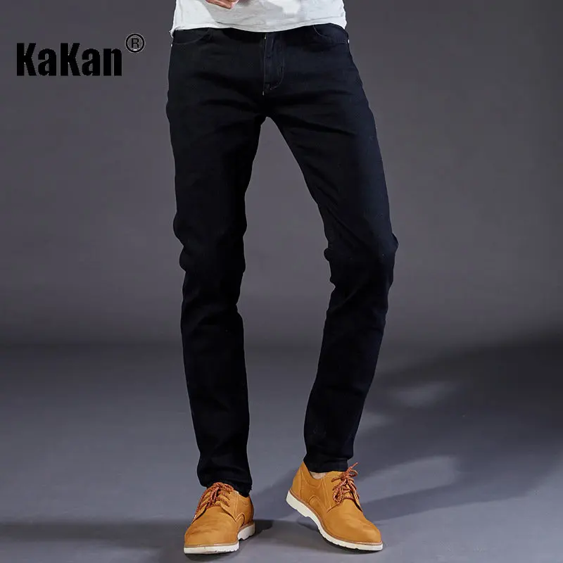 Kakan - New European and American Trend Straight Leg Jeans for Men, Black Slim Fitting Long Jeans K47-8939