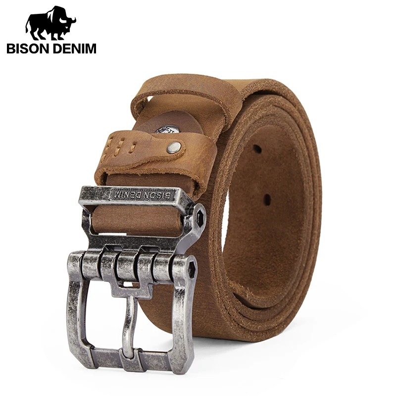 BISON DENIM Men Top Layer Leather Casual High Quality Belt Vintage Design Strap Luxury Pin Buckle Genuine Leather Belts W71792