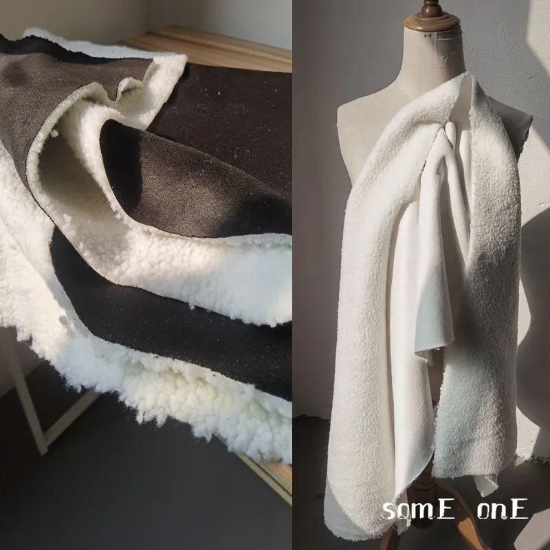 Tela de gamuza de poliéster unida de imitación de lana de cordero negro blanco DIY guantes cálidos de invierno chaqueta hecha a mano abrigo ropa tela de diseñador