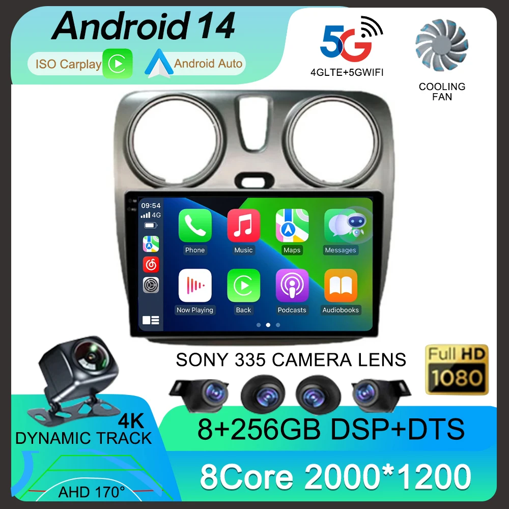 Автомобильная Мультимедийная система Carplay Android 14 Wi-Fi + 4G с GPS-навигацией для Renault