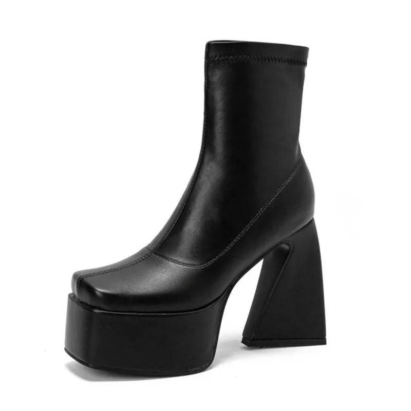 

Top Qulaity Women Chunky High Heels Platform Ankle Boots 2022 New Black Brown BeigeLadies Shoes Dress Party Long Boots 34-43