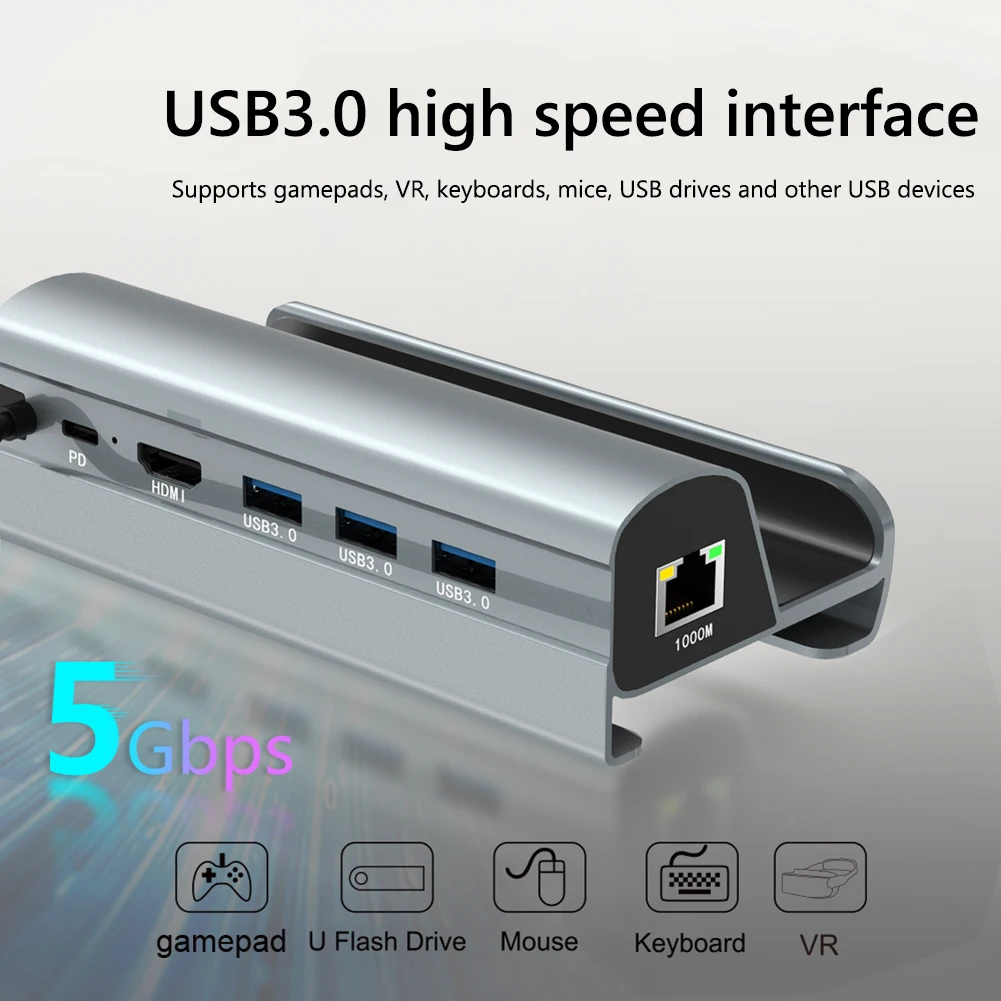 

Базовая подставка для телефона/док-станция для ноутбука RJ45 PD60W HDMI-совместимый внешний разветвитель USB3.0 адаптер для паровой колоды