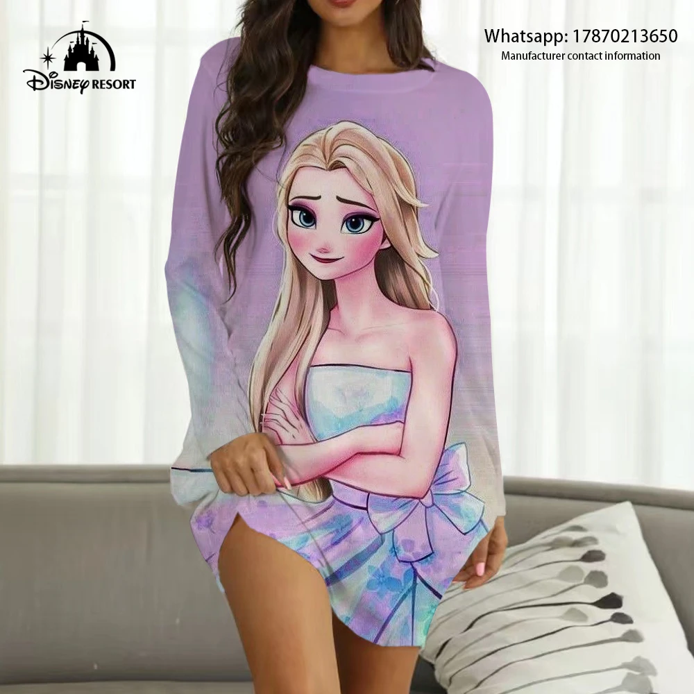 

Disney Brand Frozen Elsa Cartoon Print 2022 New Hot Sale Sweetheart Ladies Fall Fashion Casual Boho Homewear Y2K