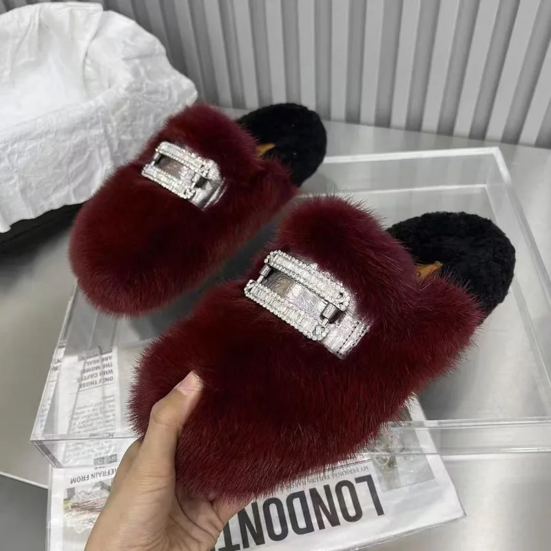 Роскошные женские замшевые тапочки на меху плоской подошве брендовая зимняя
