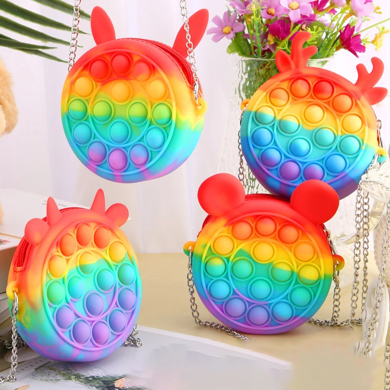 

Новые радужные кавайные игрушки-антистресс для снятия стресса, пузырьки, кошелек для монет, женская сумка, сумки через плечо для девочек, де...