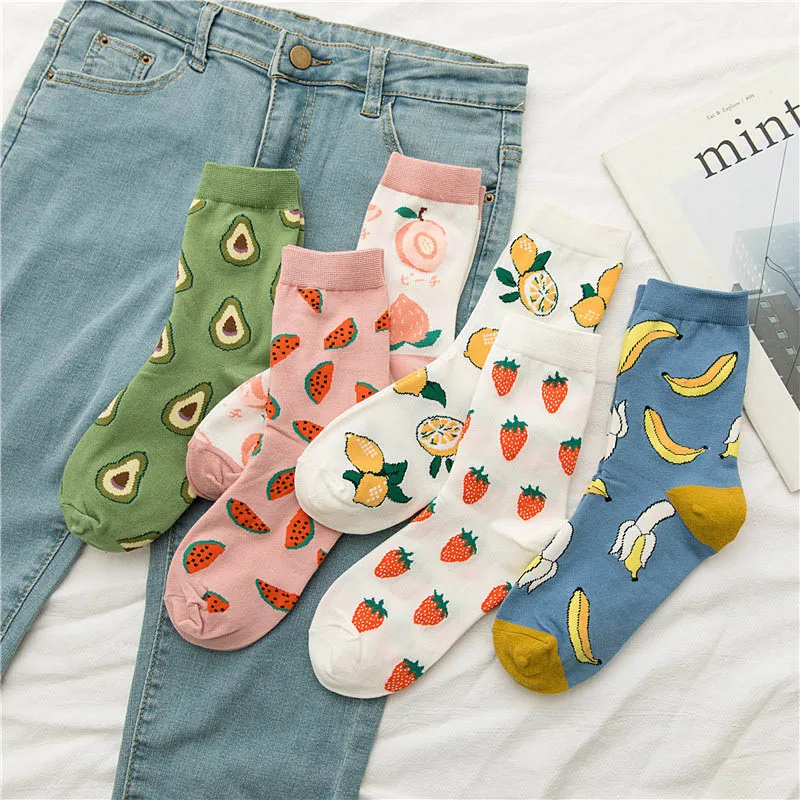 

New Summer Cartoon Fruit Cotton Watermelon Lemon Strawberry Banana Avocado Women Korean Version Of Socks Fashion Street Socks