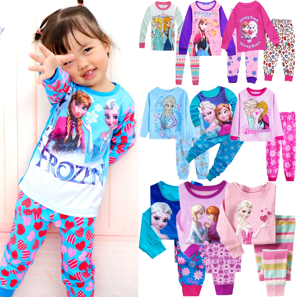 

2pcs/set Frozen Anna Elsa Princess Series Pajamas Sets Baby Girls Boys Clothes Pijamas Cartoon Long Sleeve Tshirt+Pants