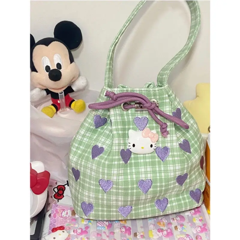 

Kawaii Sanrio Handbag Anime Hello Kitty Y2K New Bucket Messenger Bags Cartoon 2022 Luxury Design Cosmetic Storage Shoulder Bags