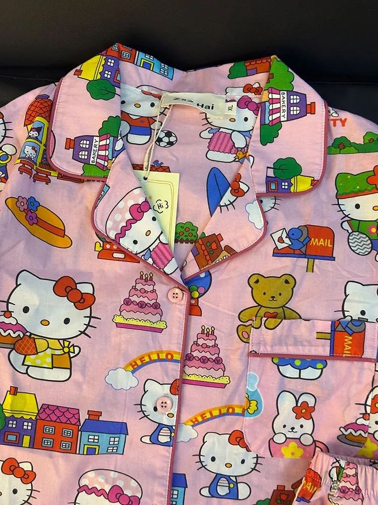 Yuji 2024 New Summer Thin Short sleeve Trousers Pajamas Women Cartoon Hellokit Homewear Set