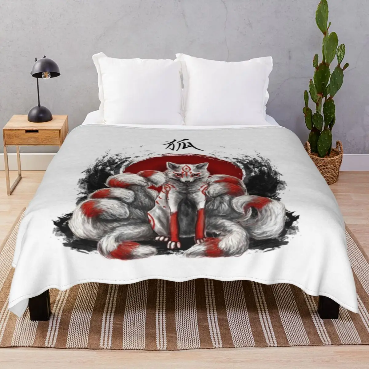 Japanese Nine Tailed Fox Kitsune Blankets Coral Fleece All Season Super Warm Throw Blanket for Bedding Home Couch Camp Office