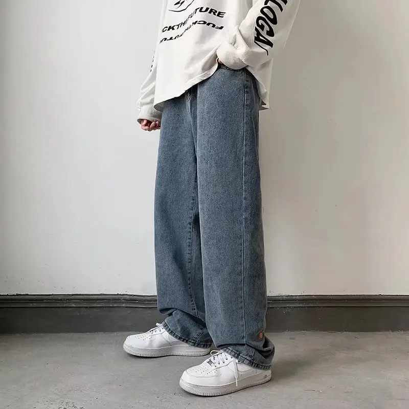 2022 New Fashion Musical Note Embroidery Straight Men Baggy Jeans Trousers Hip Hop Vintage Denim Pants Elegant Pantalones Hombre