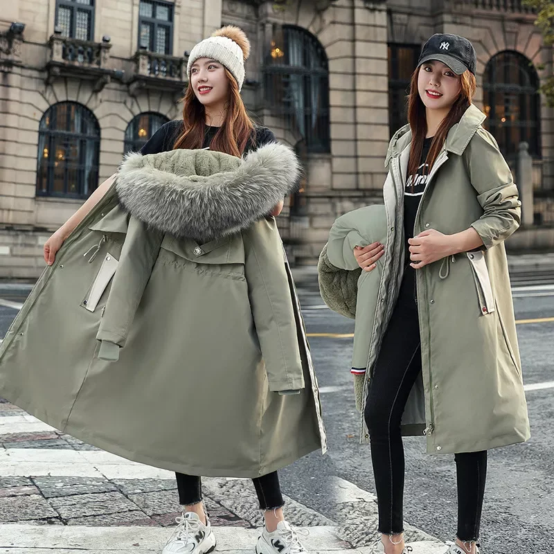 New2022 down parka women inner liner overcome color women's middle and long winter thickened waist cotton jacket