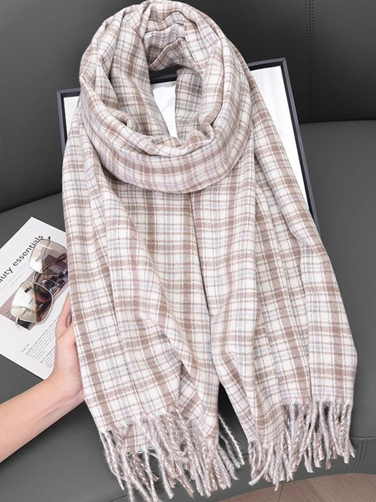 Вязаный Ретро шарф осень-зима для женщин и мужчин теплый в клетку стиле преппи из