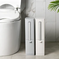 trash bin press type plastic dustbin household toilet narrow slit dustbin with toilet brush household cleaning tools